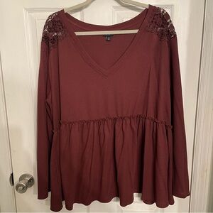 Torrid Maroon Lace Accent Blouse